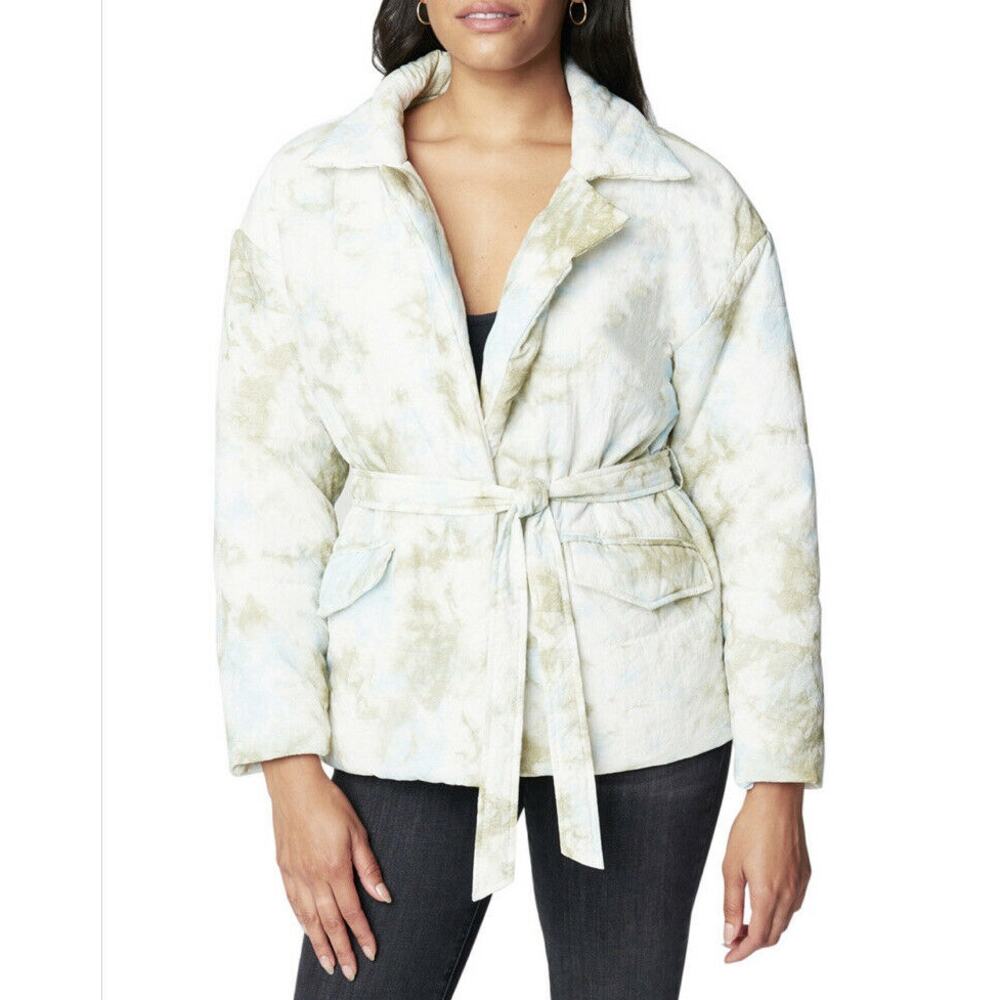 Blanknyc Puffer Jacket Belted Waist Flap Pockets Long Sleeve Multicolor Medium